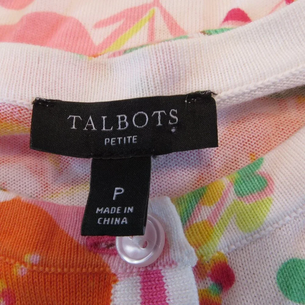 Talbots Petite 3/4 Sleeve White Floral Lightweight Cardigan Sweater Size P-XS - Picture 3 of 3